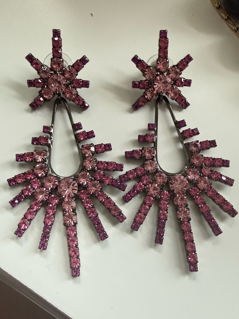 Pink Crystal Starburst Drop Earrings - Picture 3 of 6